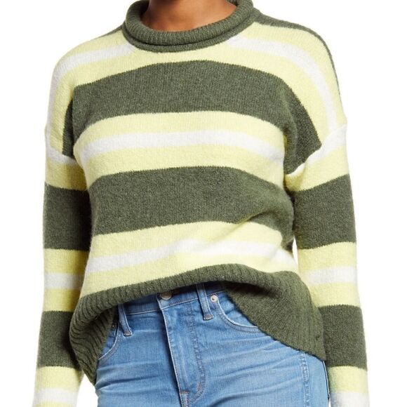 Madewell women's Striped Fulton Pullover Sweater green and yellow size S - Picture 1 of 10